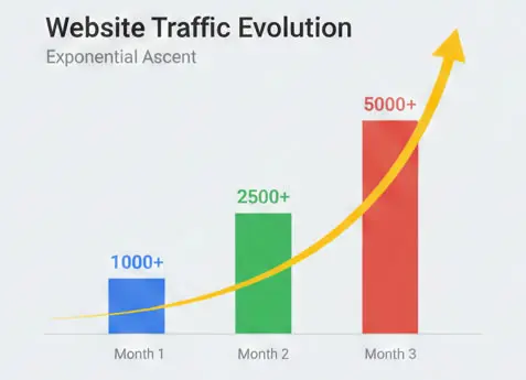 A graph showing a WordPress blog's traffic growth from zero to 5,000 monthly sessions in 90 days using a professional SEO workflow.